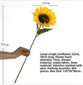 Detailed view of a 70cm realistic silk sunflower with a 15cm large flower head