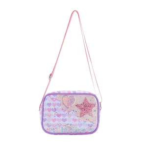 Glitter rainbow heart and star crossbody bag for girls with adjustable shoulder strap