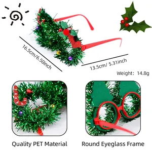 Christmas tree glasses with green tinsel and red frames for festive holiday party props