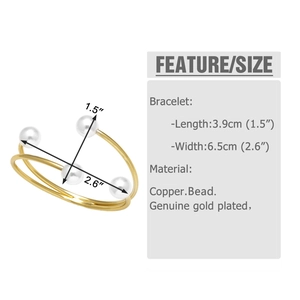 Detailed size measurement of the 18k gold plated star and pearl bangle for women