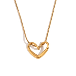 Minimalist 18K gold plated stainless steel snake chain necklace with hollow heart pendant