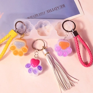 Cat paw resin keychain molds with heart sand pendants and braided rope accessories