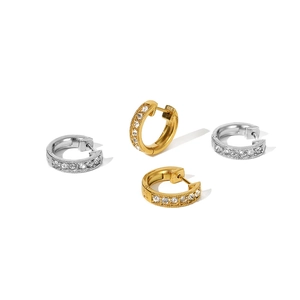 Elegant gold and silver titanium steel hoop earrings with sparkling cubic zirconia stones