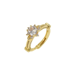 Bague géométrique luxueuse plaquée or 14 carats pour femme avec un zircon étincelant
