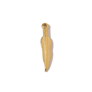 Golden feather-shaped stainless steel pendant DIY jewelry accessory with hanging loop