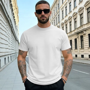 Men's white cotton Henley neck short sleeve t-shirt in casual street style fit