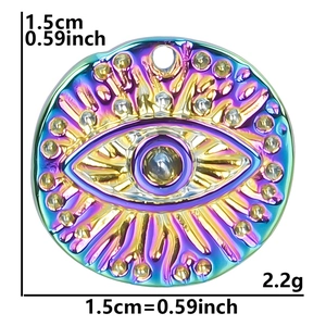 Rainbow evil eye pendant in 18k gold plated stainless steel with 1.5cm diameter