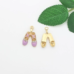 Golden ballet flat charm with purple enamel and sparkling crystal accents for DIY jewelry