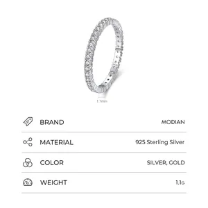 Bague éternité minimaliste en argent sterling S925 avec pavé complet de zircons cubiques