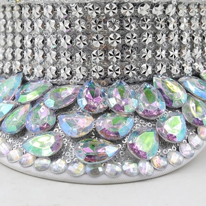 Silver military hat with iridescent teardrop rhinestones and sparkling sequins for parties