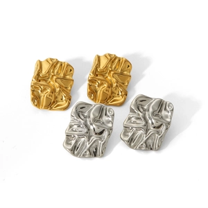 Textured 18K gold and silver geometric earrings with elegant lava-style wrinkled finish