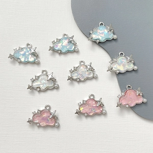 Cloud-shaped alloy charms with stars and pearls for DIY jewelry making in multiple colors