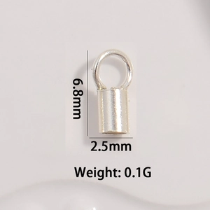 S925 sterling silver cylindrical cord end cap 6.8x2.5mm jewelry clasp component