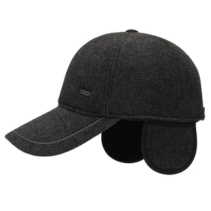Winter wool baseball cap with ear protection and warm fleece lining for elderly men