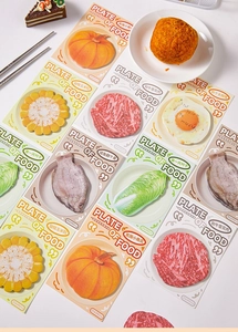 Flat lay of realistic food-shaped sticky notes with miniature pumpkins and corn designs
