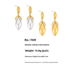 Detail view of chic geometric stainless steel drop earrings with 18k gold plating textures
