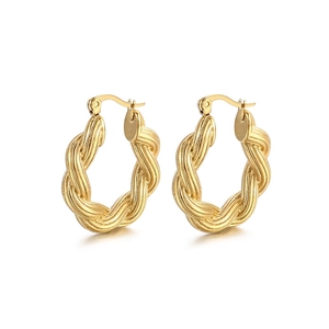 French vintage twisted rope hoop earrings in premium polished 18K gold plated stainless steel