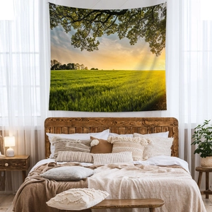 Tapisserie murale bohème paysage de forêt et coucher de soleil pour décor de chambre