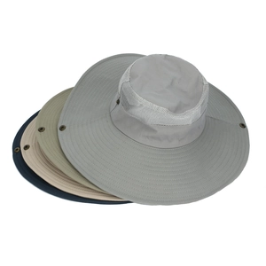 Outdoor wide brim sun hats for men in four colors with breathable mesh and side snaps