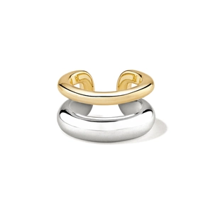 Modern dual-tone S925 sterling silver ear cuff in gold and silver minimalist design