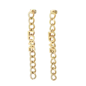 Long Chain Earrings Stainless Steel LOVE Letter Dangle Drop Tassel Minimalist Fashion Jewelry For Women