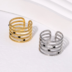 Minimalist titanium steel multi-layer open rings in gold and silver finish with black accents