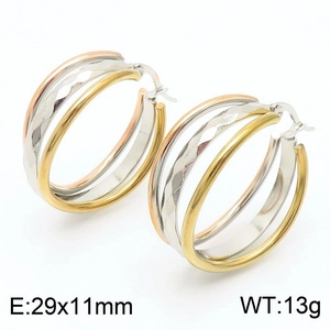 Three-tone interlocking hoop earrings in gold silver and rose gold with 29x11mm size