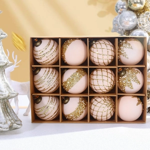 Pink and gold glitter Christmas ball ornaments set of 12 for holiday tree decorations