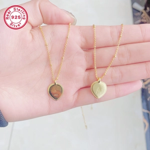 Minimalist S925 sterling silver gold heart pendant necklace with letter A engraving