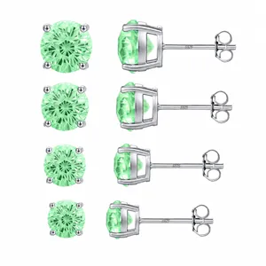 Round Cut Green Zircon Stud Earrings With 925 Sterling Silver Earring Post For Women Elegant Jewelry Accessory