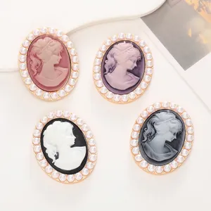 Vintage Portrait Cameo Pendants Alloy Resin Faux Artificial Pearl Oval Relief DIY Jewelry Accessory Victorian Style For Women