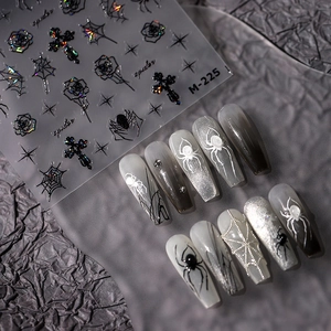 Pegatinas Góticas De Telaraña Y Rosa Para Uñas Relieve 5D Láser Holográfico Calcomanías Decoración De Manicura Halloween