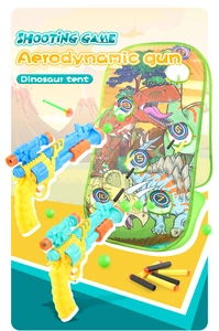 Dettaglio del set da tiro con dinosauri aerodinamici con palline di schiuma e bersaglio