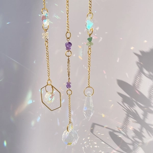 Set of three crystal dreamcatcher suncatchers with tree of life and metal prisms