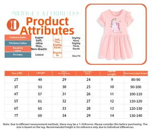 Guide des tailles pour robe de princesse rose fille avec imprimé licorne arc-en-ciel