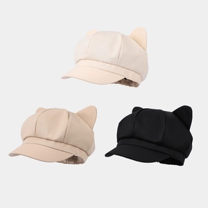 Cute Cat Ear Newsboy Cap Women Vintage Octagonal Hat Cotton Blend Breathable Short Brim Sun Hat Kawaii Accessories