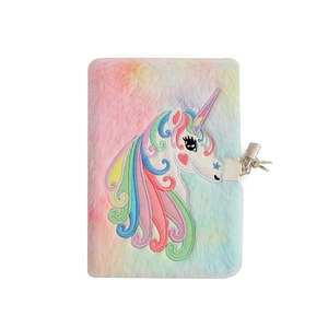Rainbow plush unicorn notebook A5 with metal lock and keys for kids secret diary gift