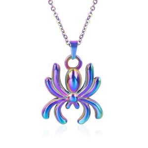 Macro shot of 18k gold plated rainbow spider pendant with stainless steel chain
