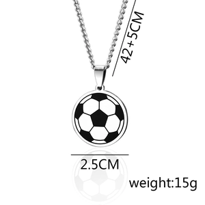 Silver stainless steel football pendant necklace with black and white enamel finish