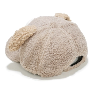 Detail showing the fluffy texture and cute 3D ears on the beige lamb wool baseball cap
