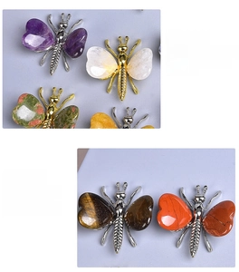 Detailed grid of butterfly crafts with natural crystal wings and metallic bodies
