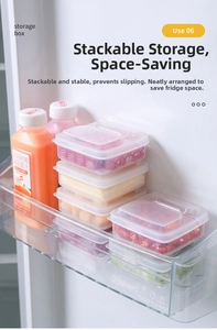 Stackable mini transparent food storage boxes for fruit and snacks in refrigerator