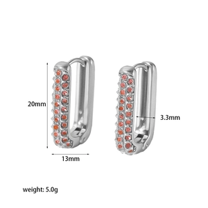 Orecchini a U in acciaio inossidabile con tabella taglie 20mm x 13mm e pietre arancioni