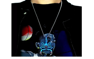 Luminous blue scorpion pendant necklace for men glowing in dark on a silver chain