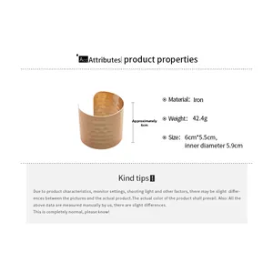 Detailed specifications of golden wide irregular iron cuff with hammer texture measurements