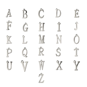 Polished silver stainless steel alphabet A-Z letter charms for DIY necklace pendants