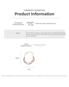 Detailed view of 56cm double-layer gold necklace with colorful rhinestones and beads