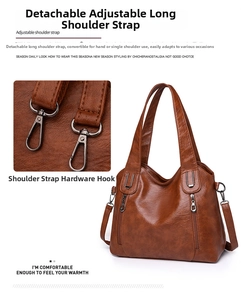 Detail of hardware hook and side view of brown lychee texture leather tote bag