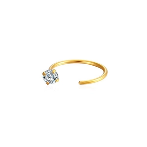 Polished gold stainless steel nose ring with round claw-set cubic zirconia crystal