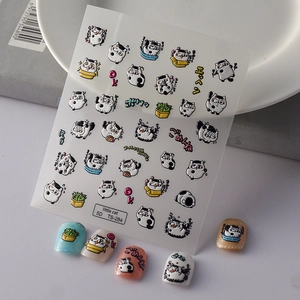 5D Embossed Nail Art Stickers Waterproof Cartoon Cute Cat Design 3D Textured Self Adhesive Decals For Women Manicure